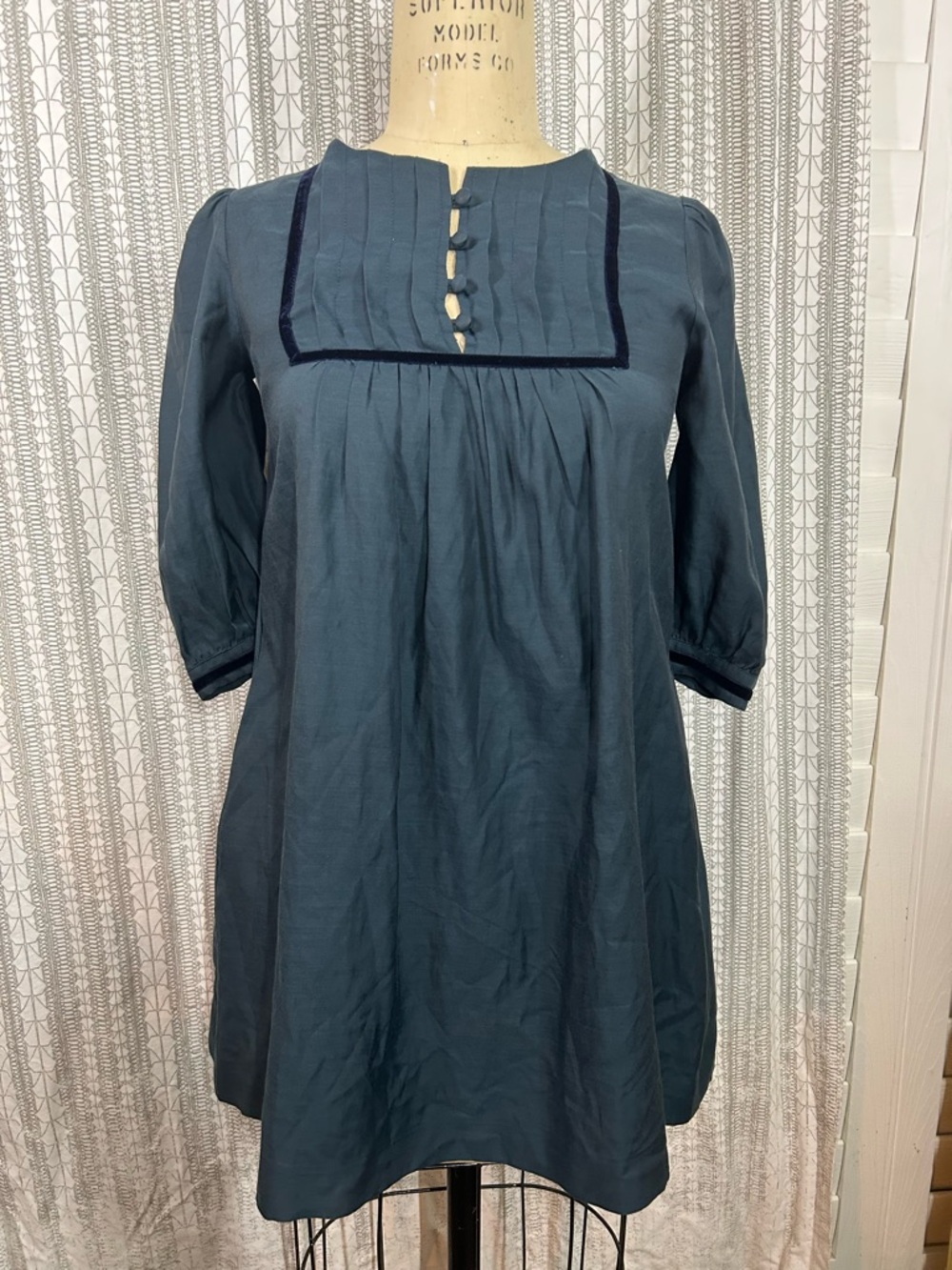 Mason Slate Blue Mini Dress with Square Yoke